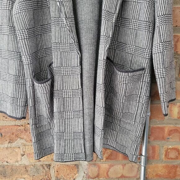 J Crew Sophie Open Front Knit Sweater Blazer Glen Plaid Black Grey Size Medium - Picture 5 of 7